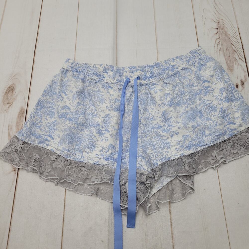 Anthropologie toile blue floral lace trim pajama PJ sleep shorts 1x